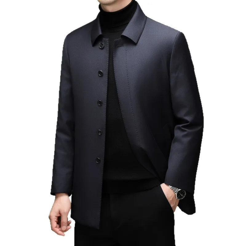 Manteau homme en laine et soie bleu marine – CLEVI Paris