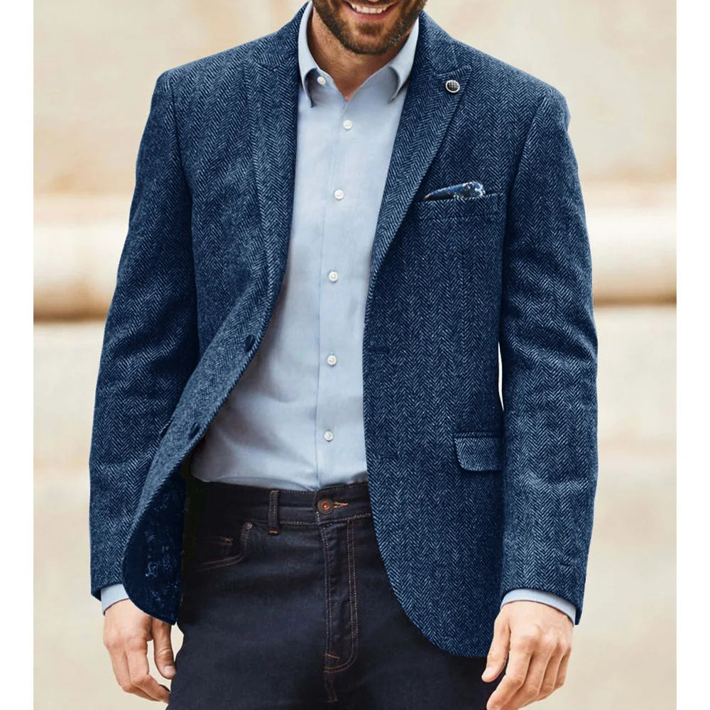 Blazer homme en tweed à chevrons, coupe droite – CLEVI Paris