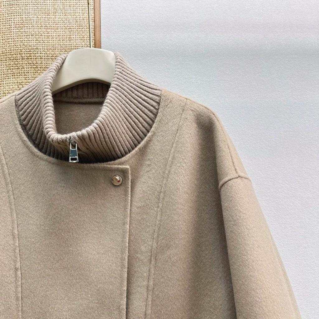 Veste femme en laine à col montant côtelé – CLEVI Paris