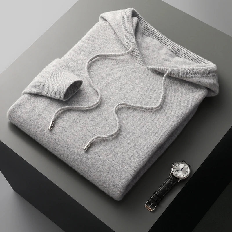 Hoodie Homme 100% Laine Mérinos MVLYFLRT – Col Capuche Tricot Manches Longues – 7 Coloris, S à XXL – CLEVI Paris