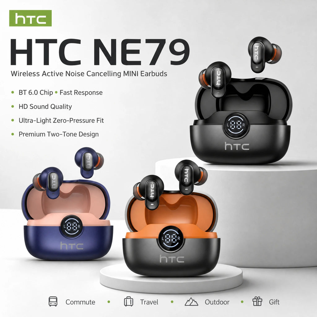 Écouteurs TWS HTC NE79 Semi-Intra 36H ENC Gaming – CLEVI Paris