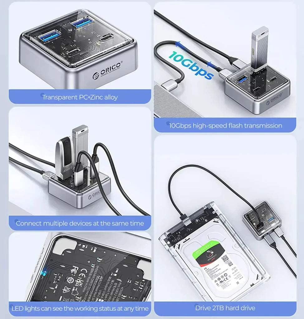 Hub USB ORICO 4 Ports 10Gbps USB-C 3.2 Docking Station PC Mac – CLEVI Paris