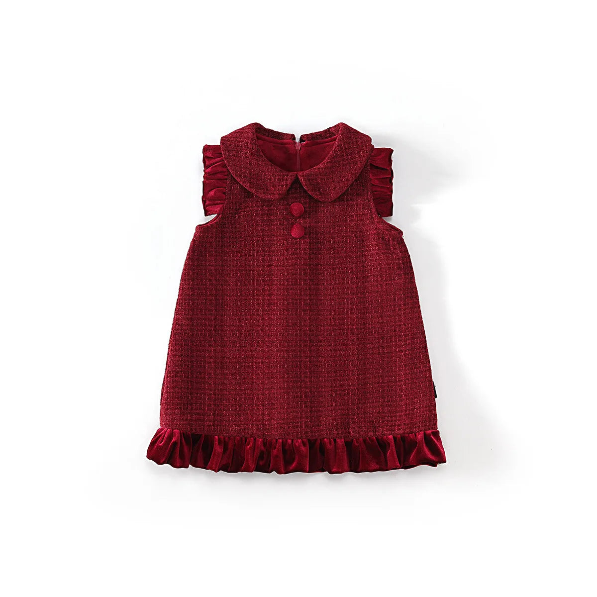 Robe fille rouge en velours à col Claudine – CLEVI Paris