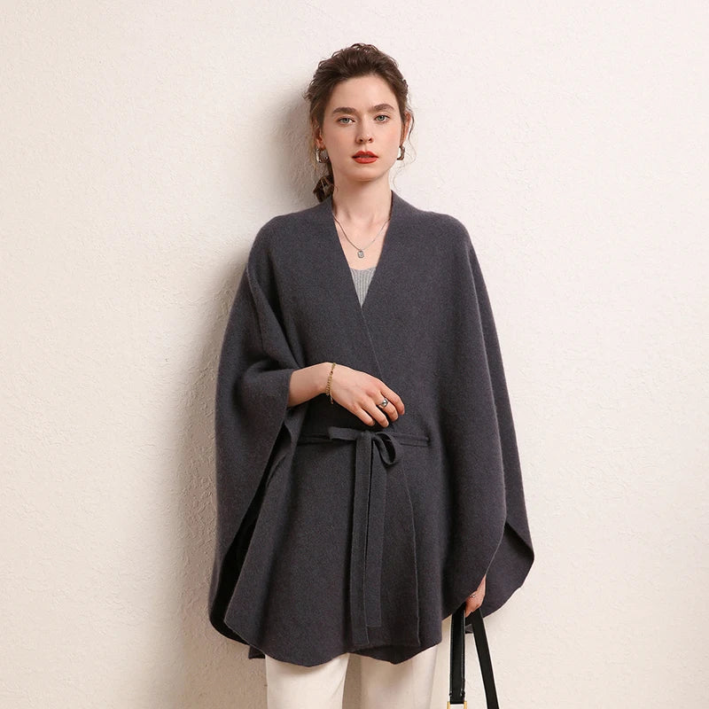 Cardigan cape femme en cachemire ceinturé – CLEVI Paris