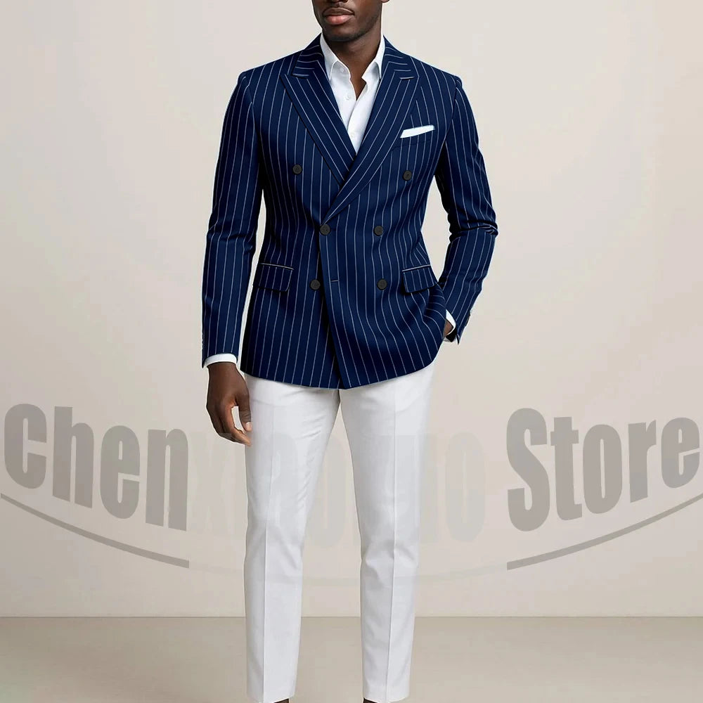 Costume Double boutonnage pour hommes avec fines rayures, tenues formelles sur mesure pour affaires, décontractées, fête, Chic, costume 2 pièces