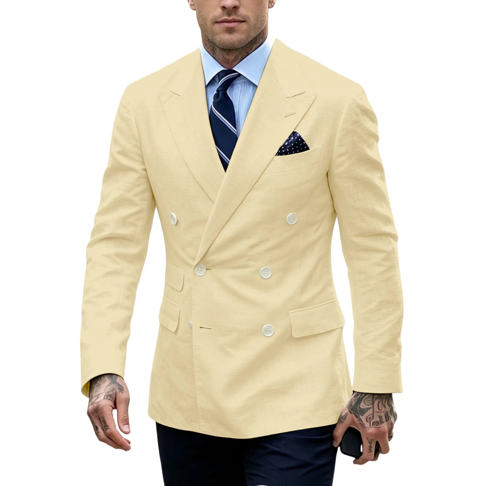 Blazer Homme Double Boutonnage Slim Fit Lin – CLEVI Paris