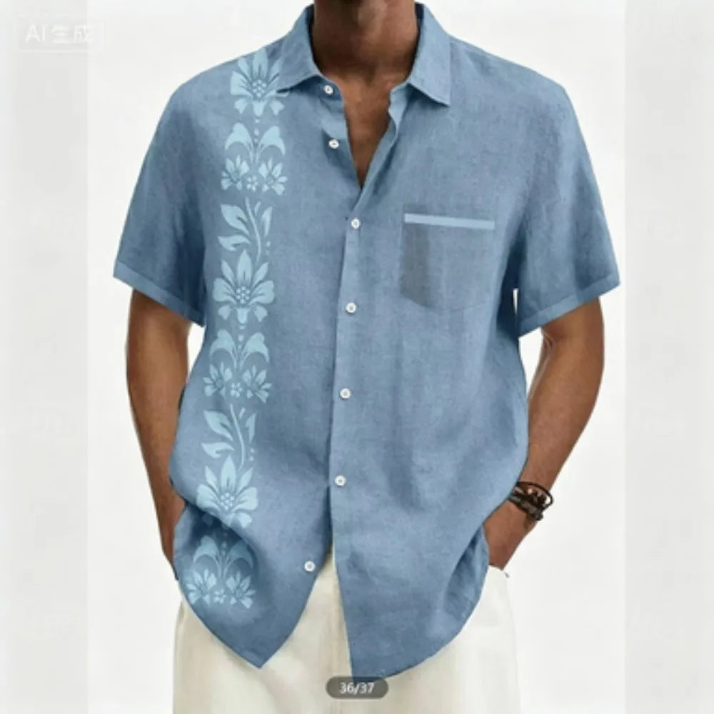 Chemise homme à fleurs en lin manches courtes – CLEVI Paris