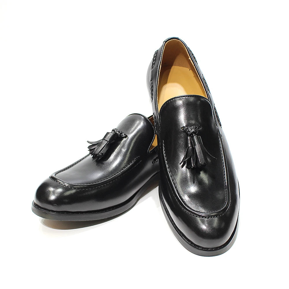 Loafer Tassel Cuir Véritable Homme Style Italien Fait Main Slip-On – CLEVI Paris