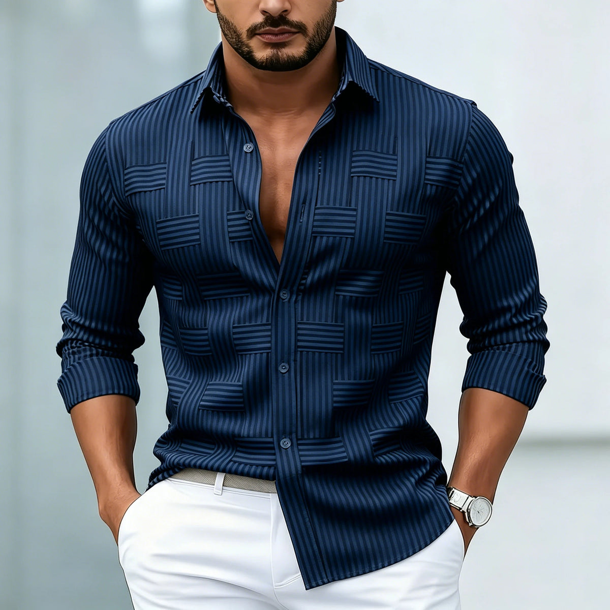 Chemise homme rayée à motifs géométriques – CLEVI Paris