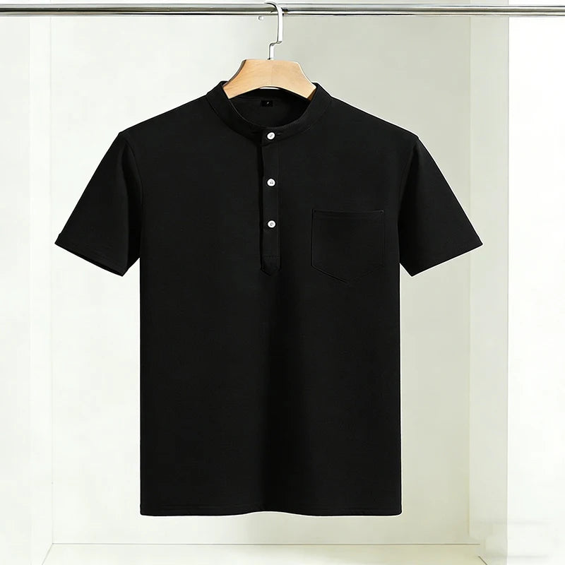 T-Shirt Col Tunisien Homme Manches Courtes Poche Poitrine – CLEVI Paris