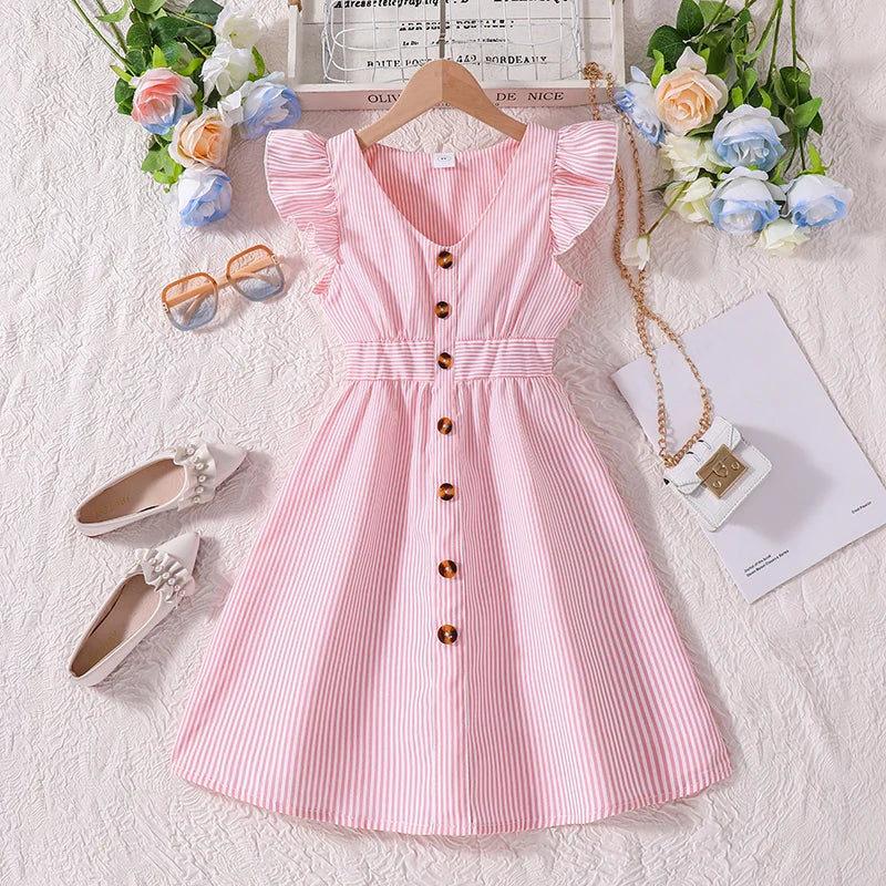 Robe fille sans manches à col V – CLEVI Paris