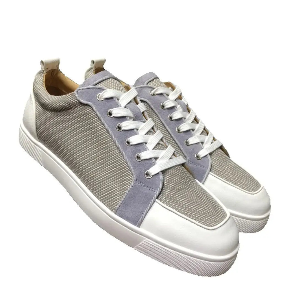Sneakers Cuir Véritable Semelle Rouge Blanc Gris Unisexe – CLEVI Paris