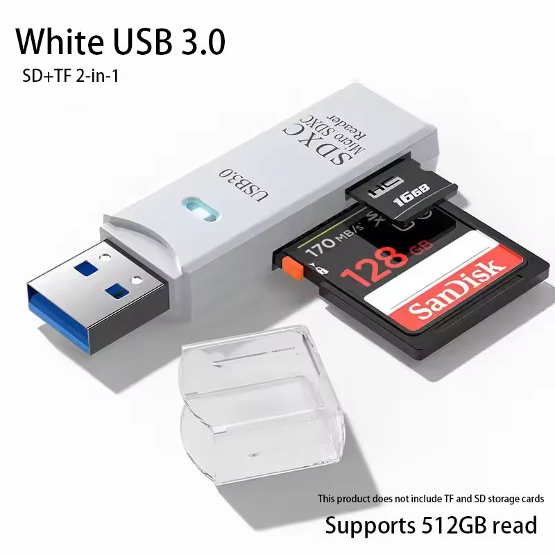 Lecteur de Cartes USB 2-en-1 – SD/TF, USB 2.0 & 3.0, Hub 4 Ports, PC & Laptop