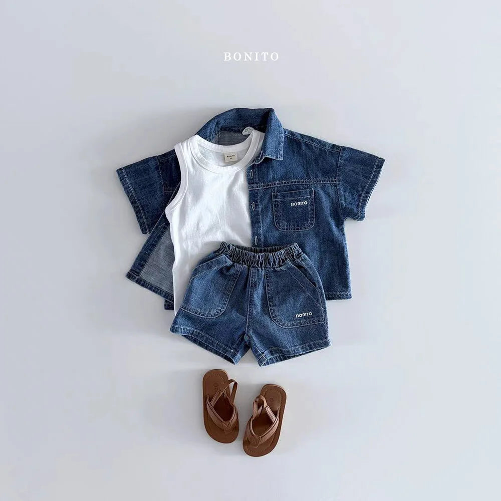 Ensemble bébé chemise et short style denim – CLEVI Paris