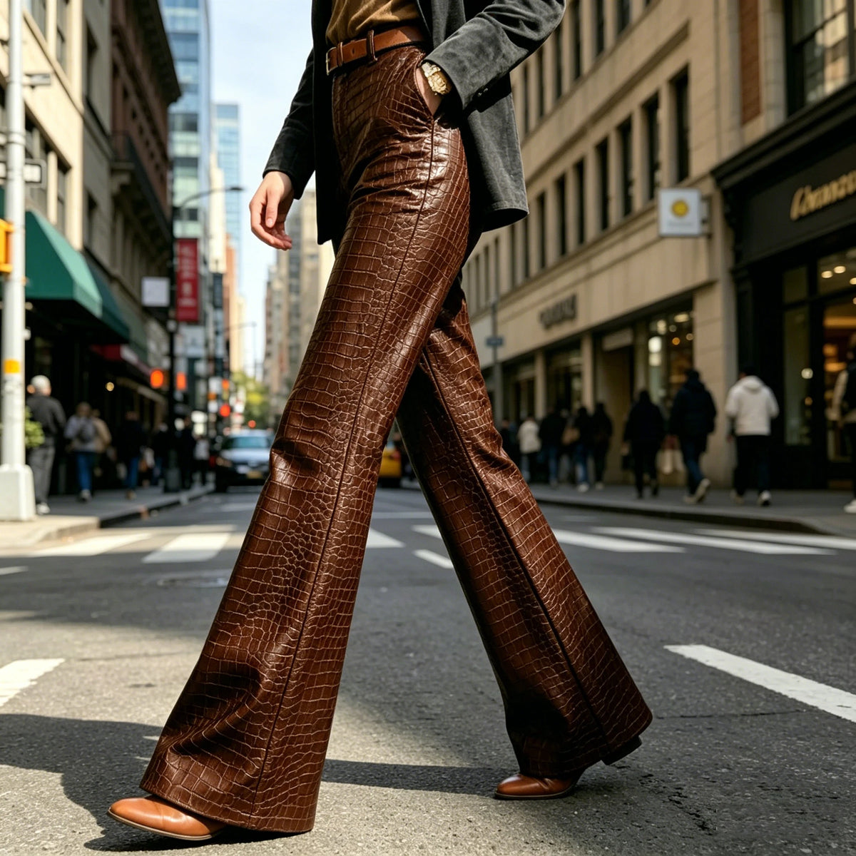 Pantalon évasé effet crocodile homme – CLEVI Paris
