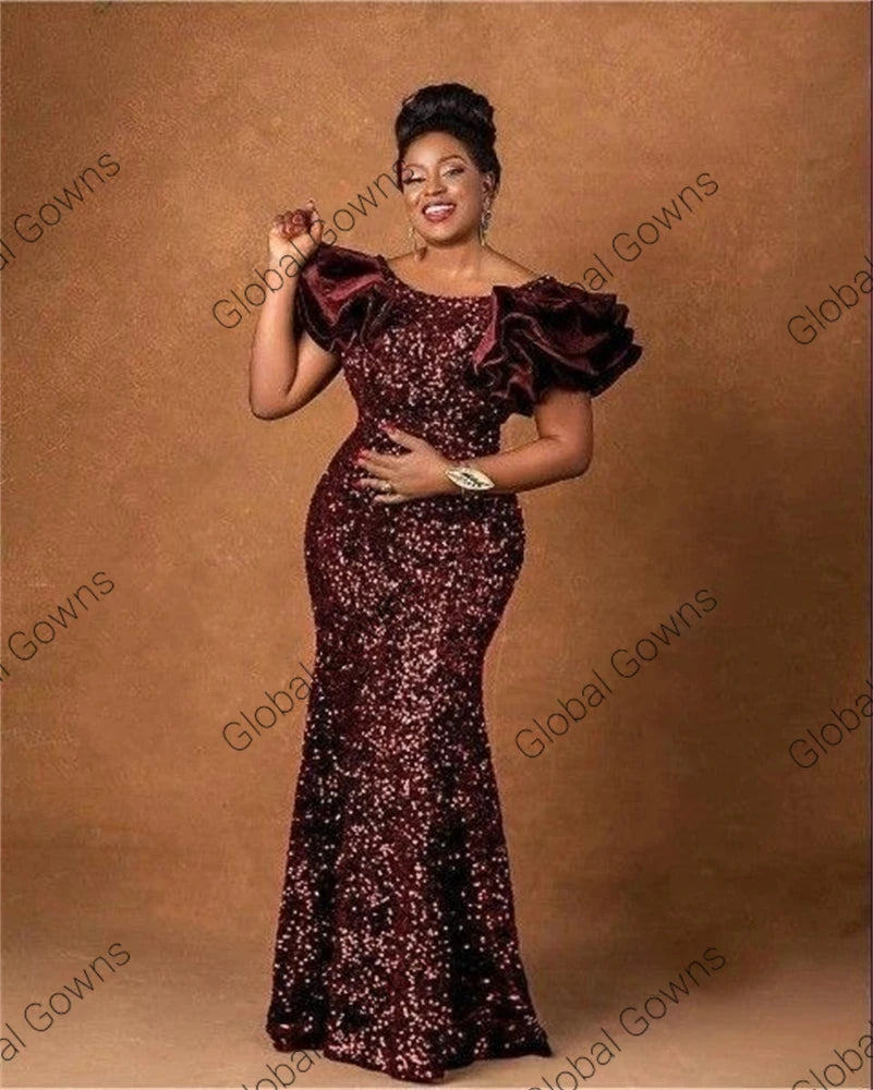 Robe de soirée sirène pailletée à volants – CLEVI Paris