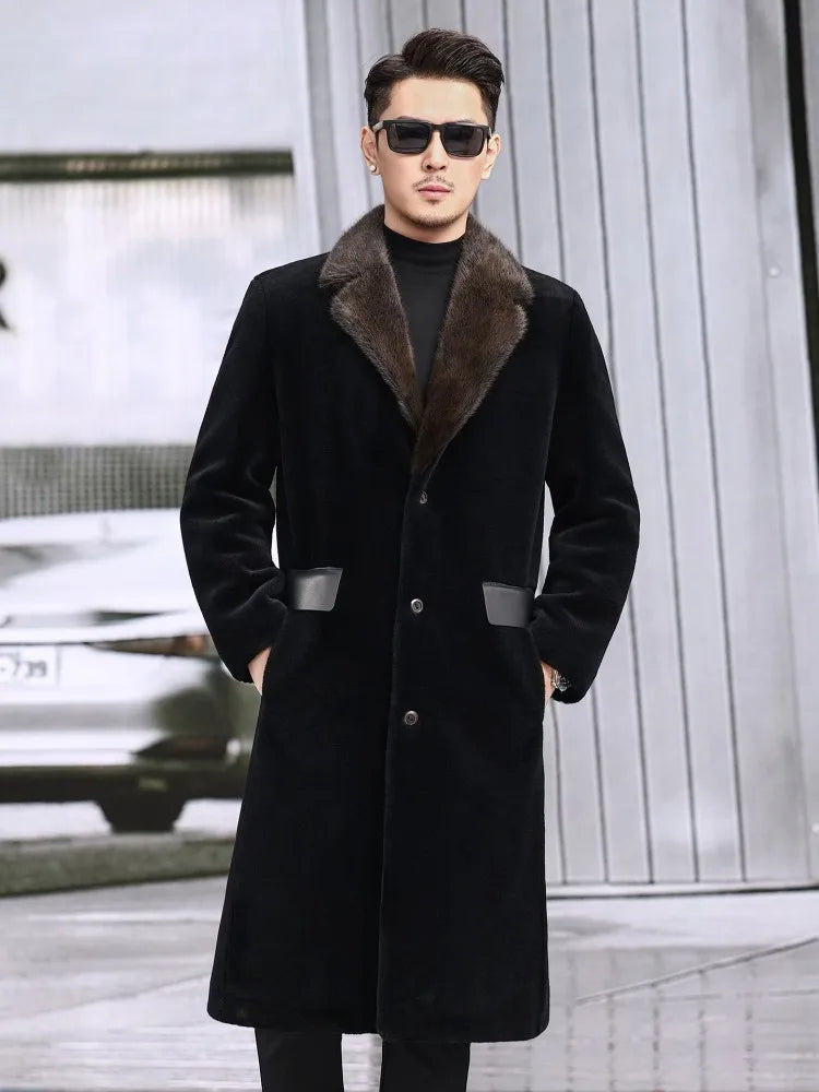 Manteau long homme noir à col contrastant – CLEVI Paris