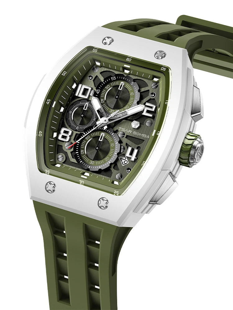 Montre Quartz Homme TSAR BOMBA TB-8204 Tonneau Saphir Chronographe – CLEVI Paris
