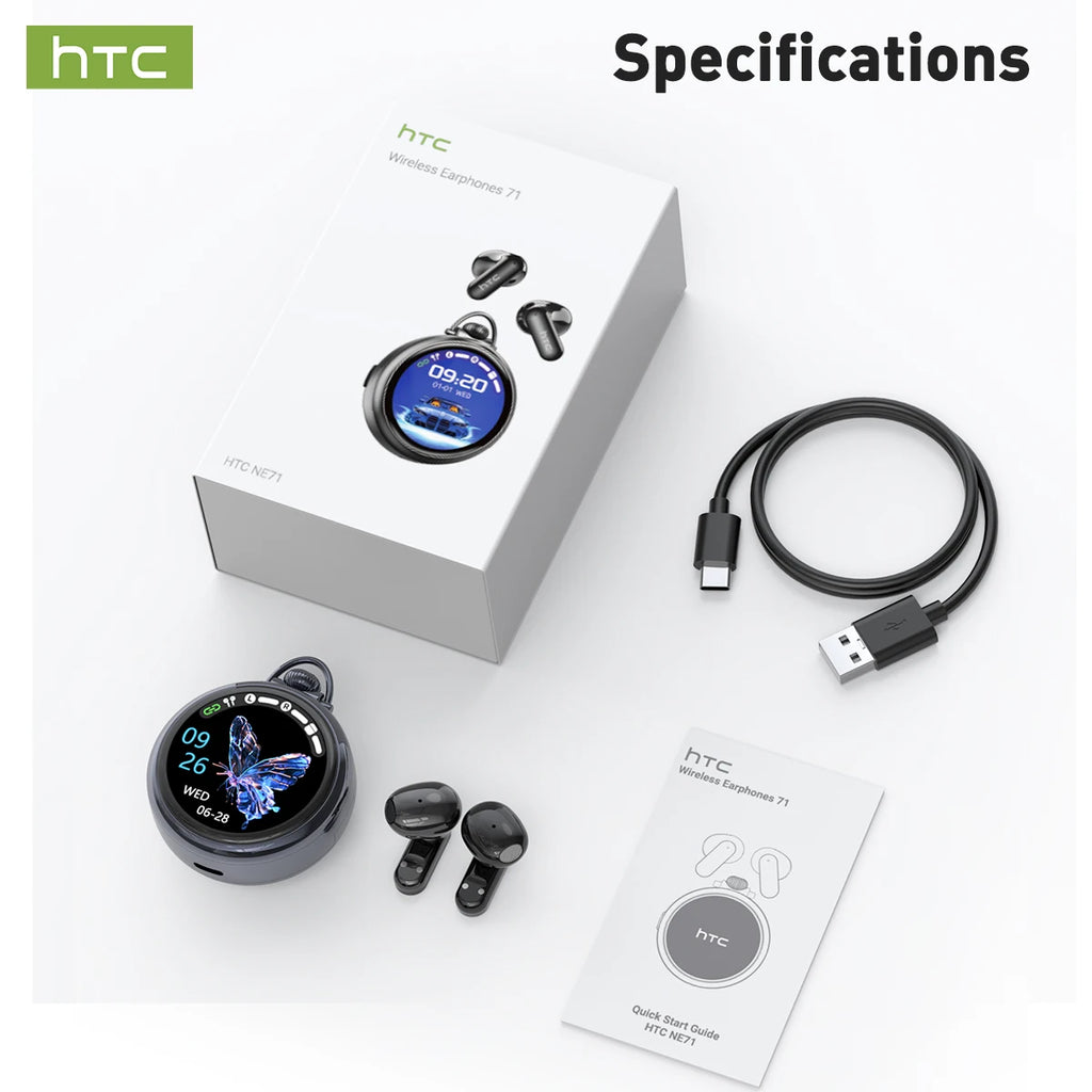 Écouteurs HTC NE71 Bluetooth 6.0 Écran LED IPX6 ANC HiFi – CLEVI Paris