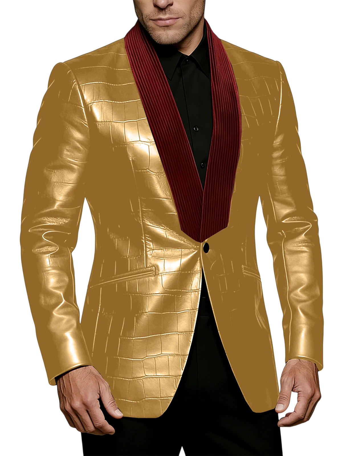 Blazer homme effet crocodile, col contrasté – CLEVI Paris