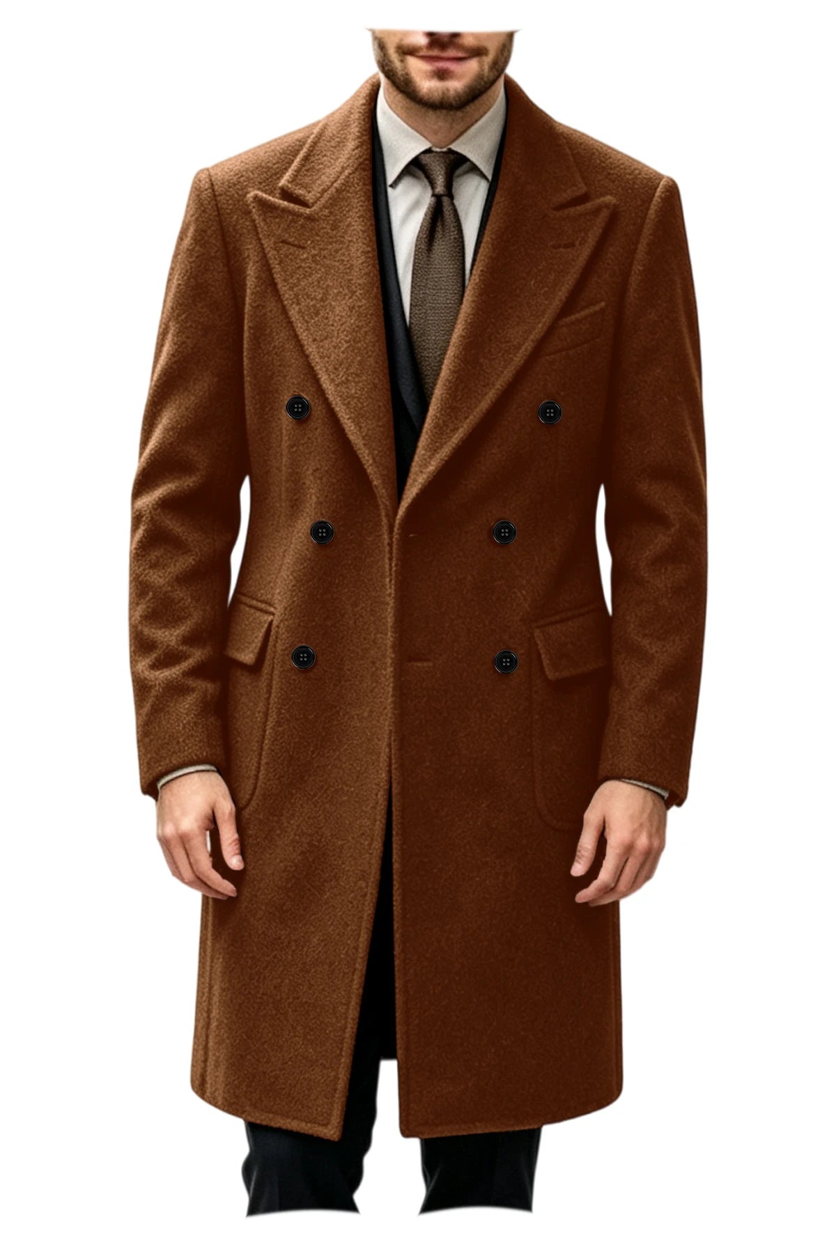 Manteau homme long croisé en laine mélangée – CLEVI Paris