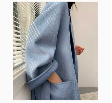 Manteau long femme en laine ceinturé – CLEVI Paris