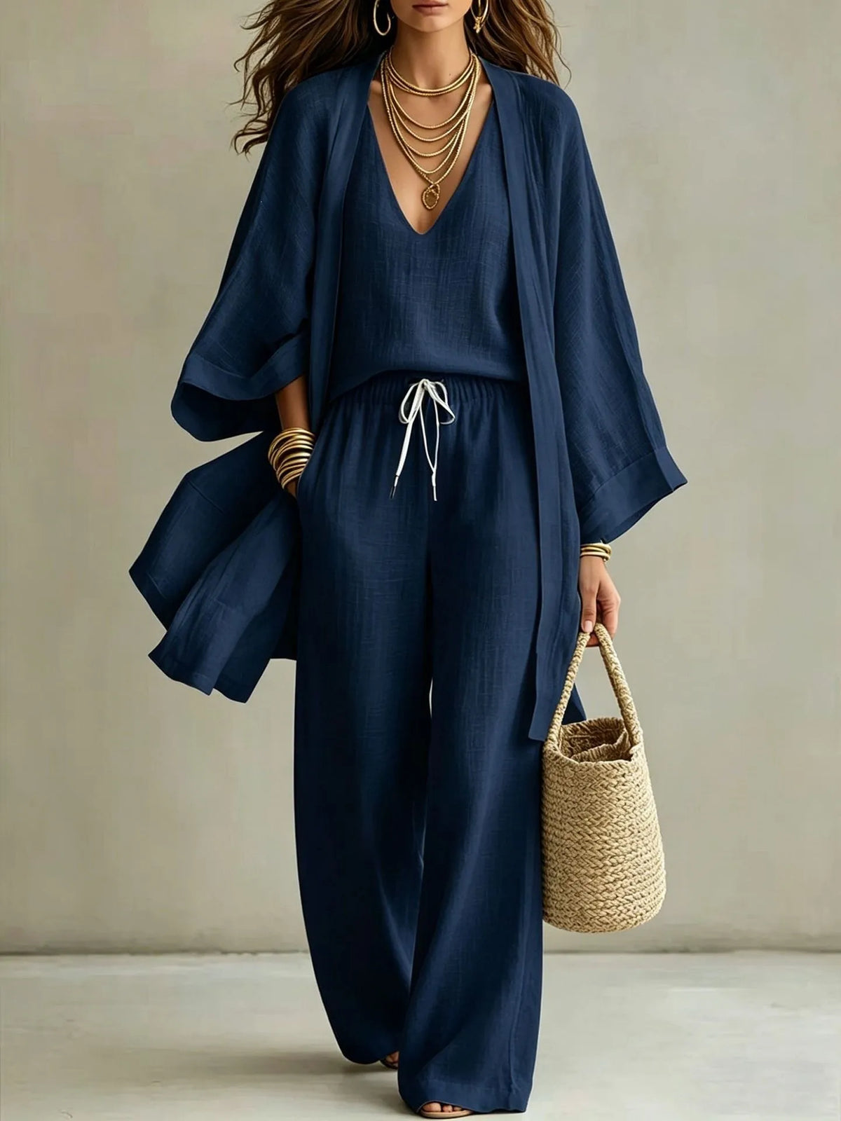 Ensemble femme 3 pièces kimono et pantalon – CLEVI Paris