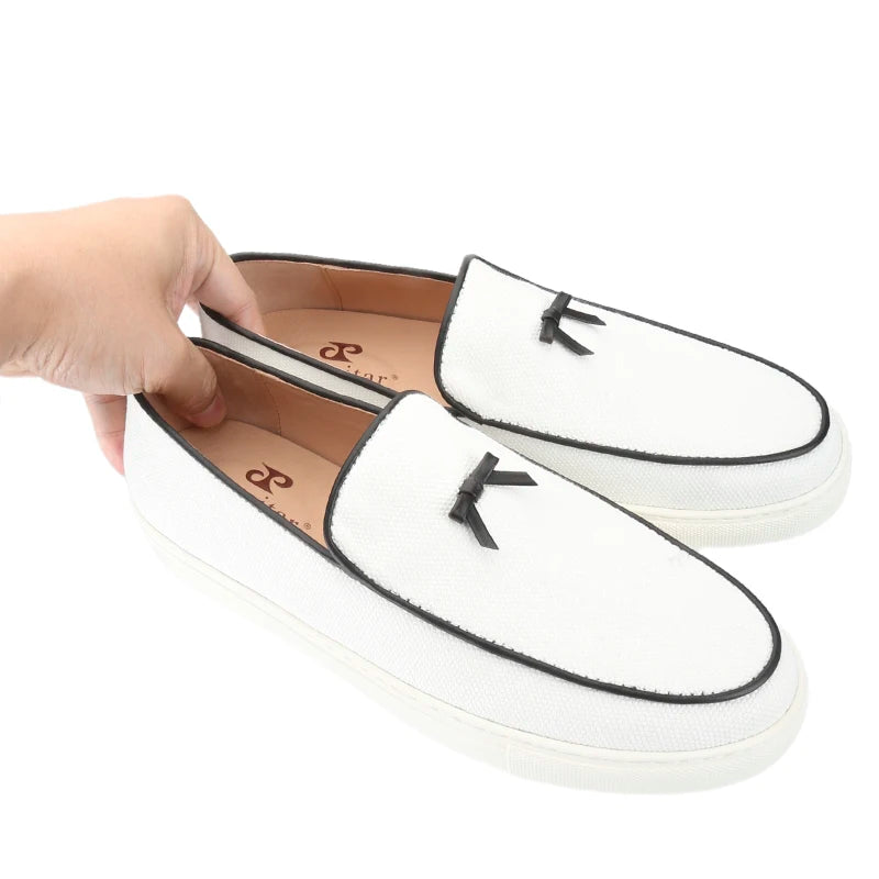 Loafers Slip-On Toile Ivoire Semelle Rehaussante Homme – CLEVI Paris