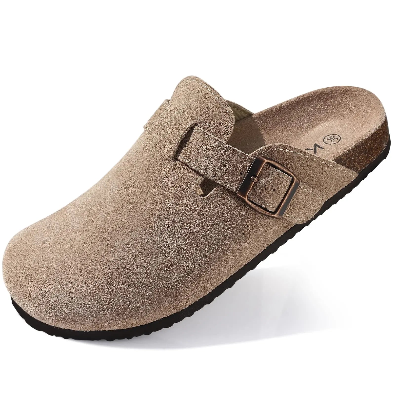 Mules Suède Boucle Métal Semelle Liège Soutien de Voûte | Mixte EU 36-46