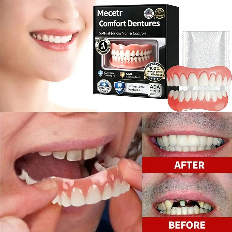 Dentier Complet Silicone – Fausses Dents Naturelles Haut & Bas | Confort Instantané