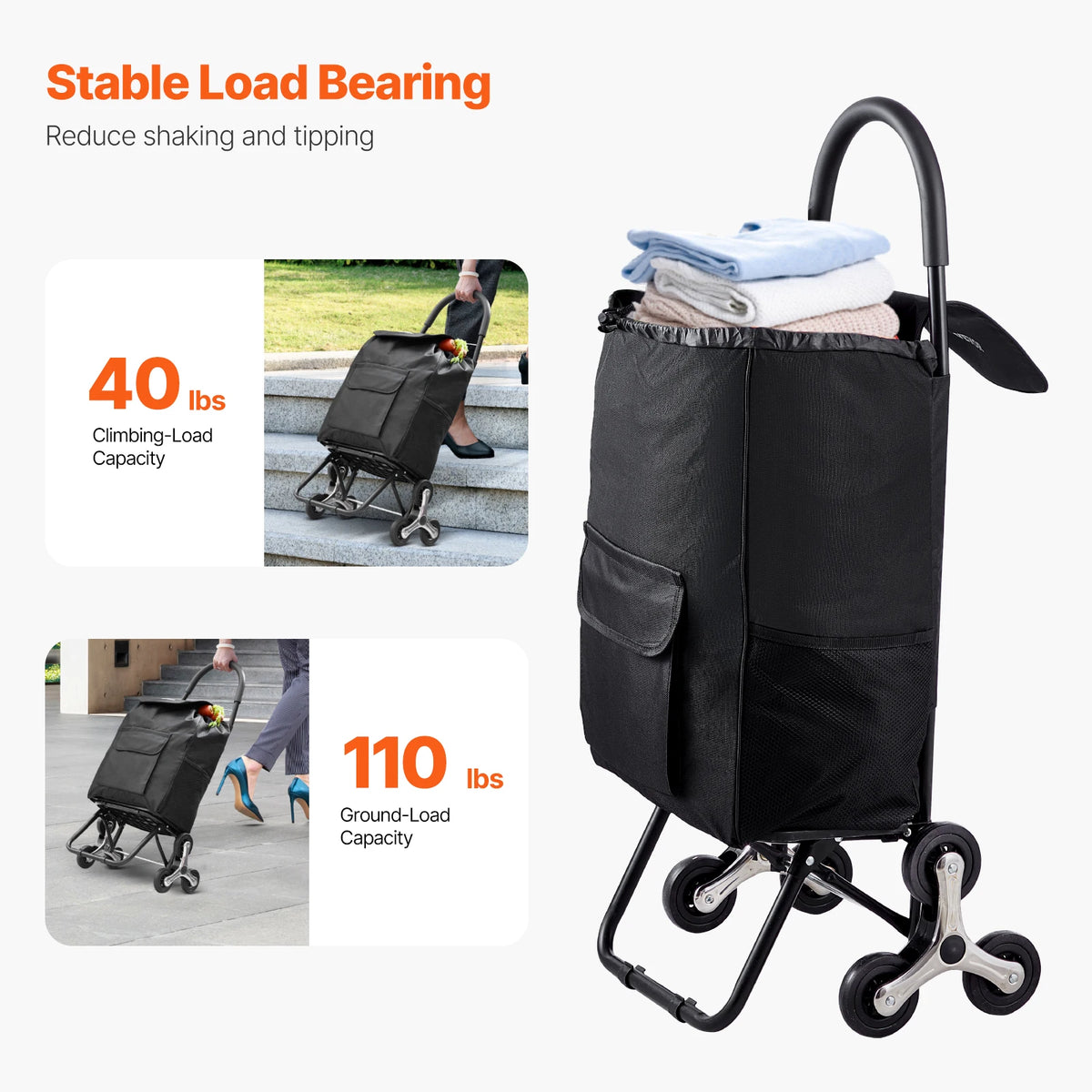 Chariot de courses pliable 36 L monte-escaliers – CLEVI Paris