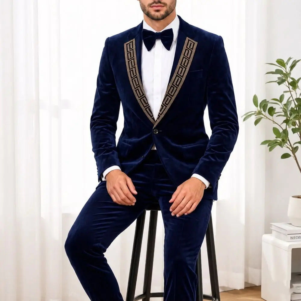 Smoking Homme Velours Perlé 2 Pièces – CLEVI Paris