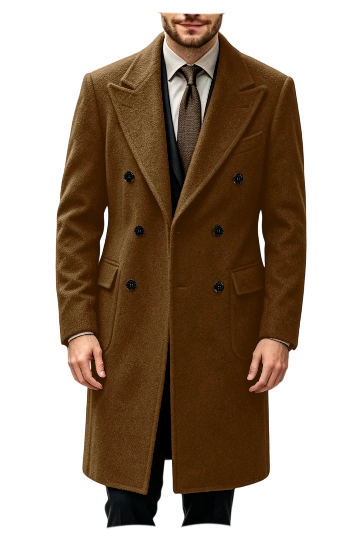 Manteau homme long croisé en laine mélangée – CLEVI Paris