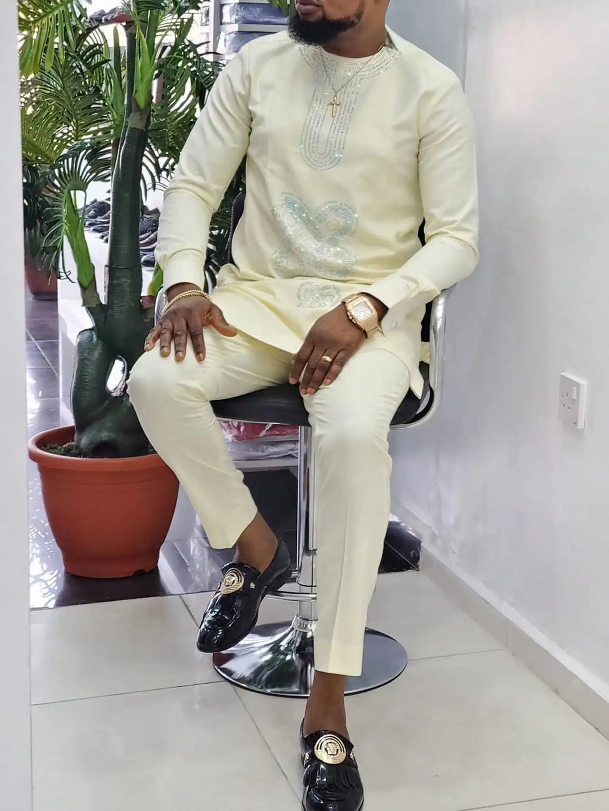 Ensemble Deux Pièces Kaftan Homme Brodé – CLEVI Paris