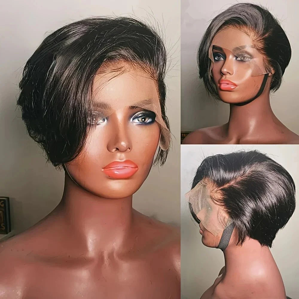 Perruque Pixie Cut Bob Courte 6 Pouces Cheveux Humains Brésiliens Lace 13x4 180% – CLEVI Paris