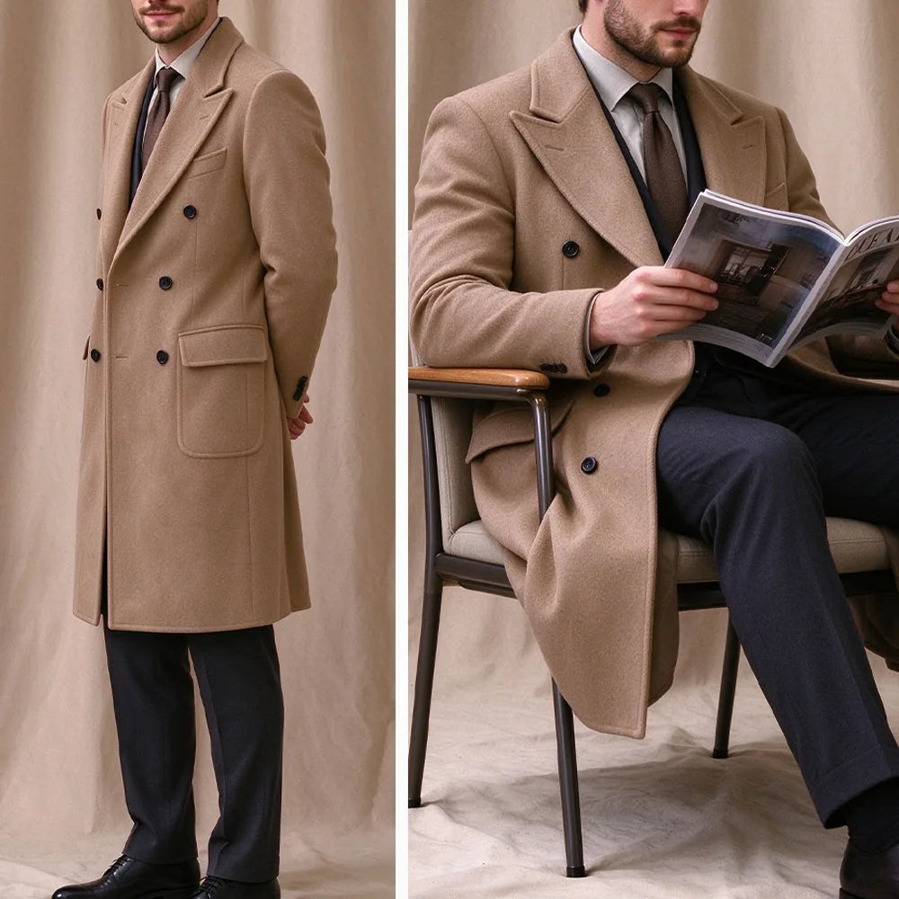 Manteau homme long croisé en laine mélangée – CLEVI Paris