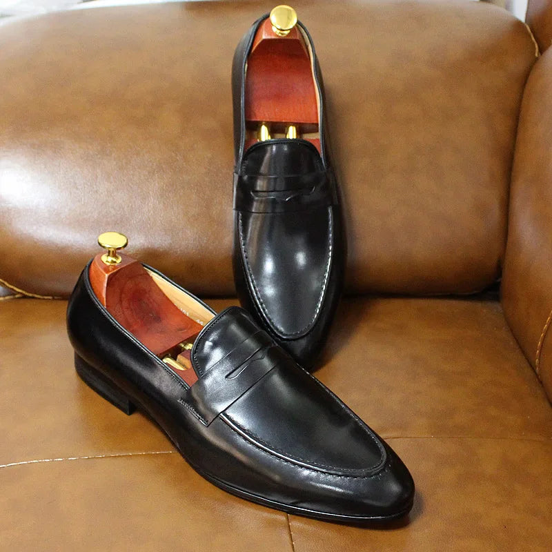 Penny Loafer Cuir Véritable Homme Peint à la Main Mariage & Soirée – CLEVI Paris