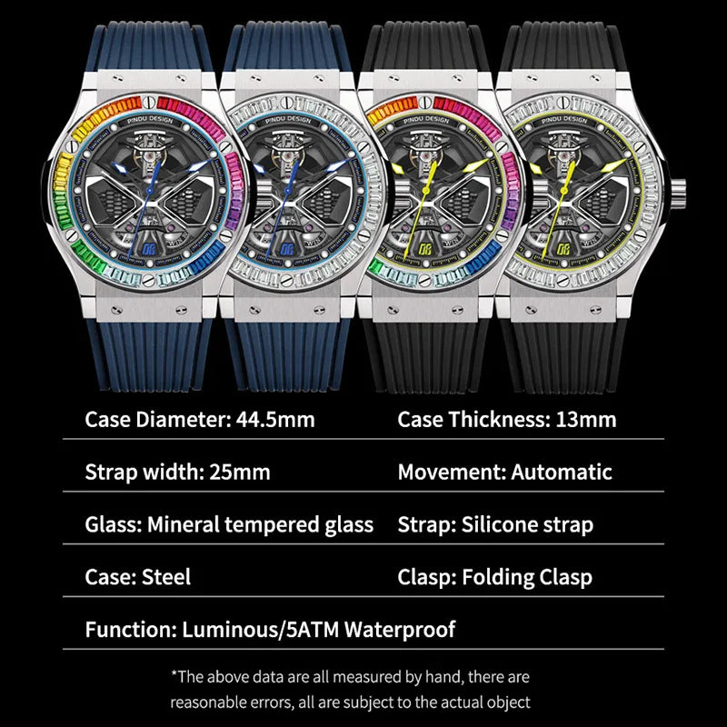 Montre Homme Automatique Squelette Fond Creux Silicone Pindu P6552 – CLEVI Paris