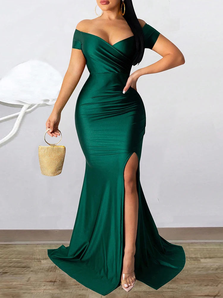 Robe de soirée sirène à col V – CLEVI Paris