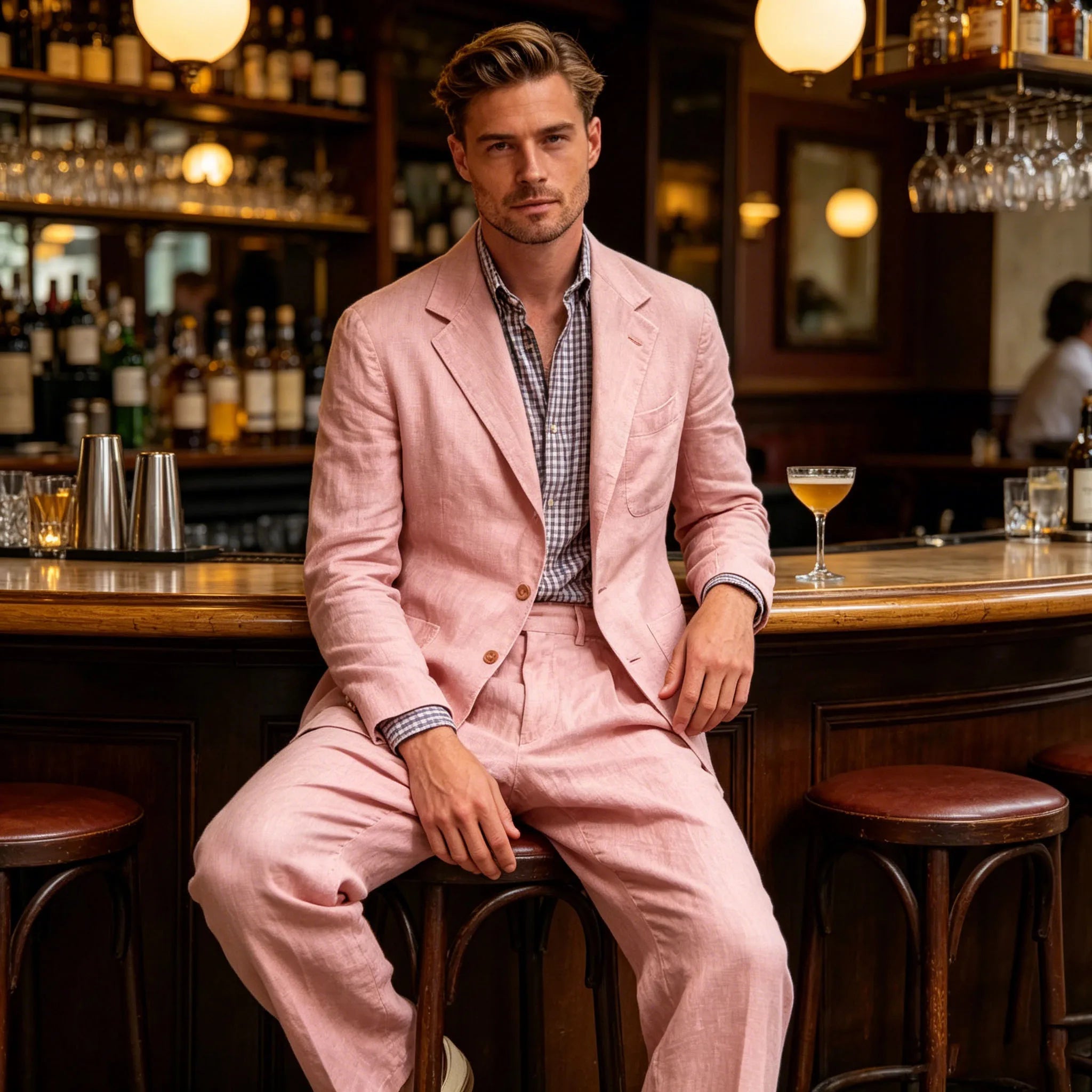 Costume Homme 2 Pièces Lin Coton Blazer Col Cranté + Pantalon Jambe Droite Smart Casual Mariage Été 7 Coloris – CLEVI Paris