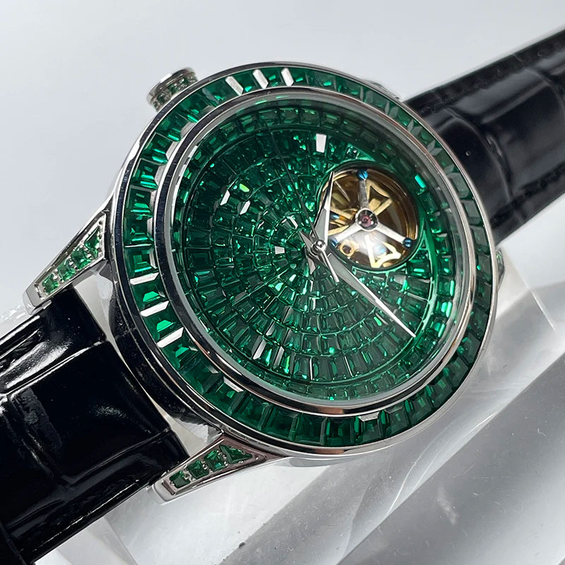 Montre Homme Automatique Squelette Serti Diamants Cuir Pindu P5037 – CLEVI Paris