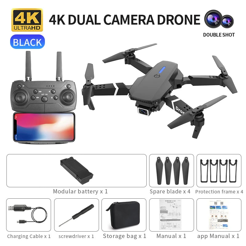 Mini Drone E88 GPS 4K – Caméra Réglable 180°, Évitement d'Obstacles, Brushless & Suivi Automatique – CLEVI Paris