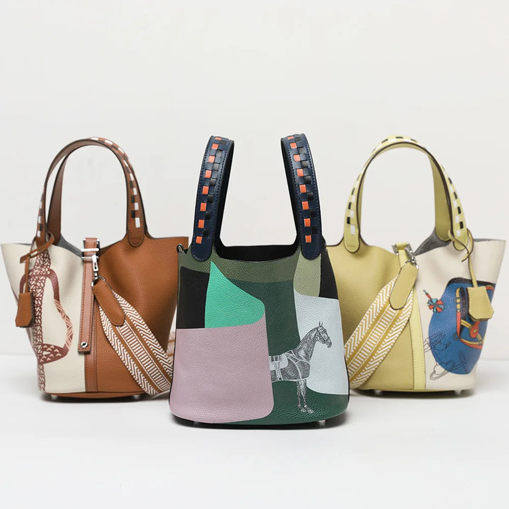 Sac Seau Cuir Véritable Femme Motif Peinture – CLEVI Paris