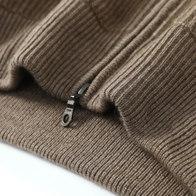Cardigan Homme 100% Cachemire Col Double Zip Tricot Épais MVLYFLRT – Business Casual – 4 Coloris, M à XXL – CLEVI Paris