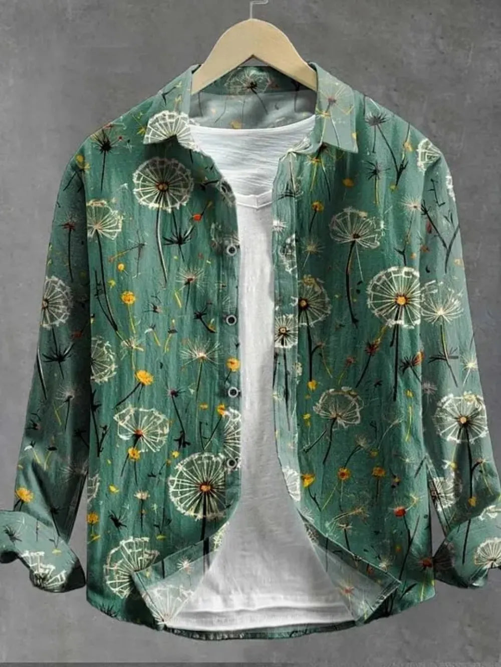 Chemise homme en lin motif pissenlit – CLEVI Paris