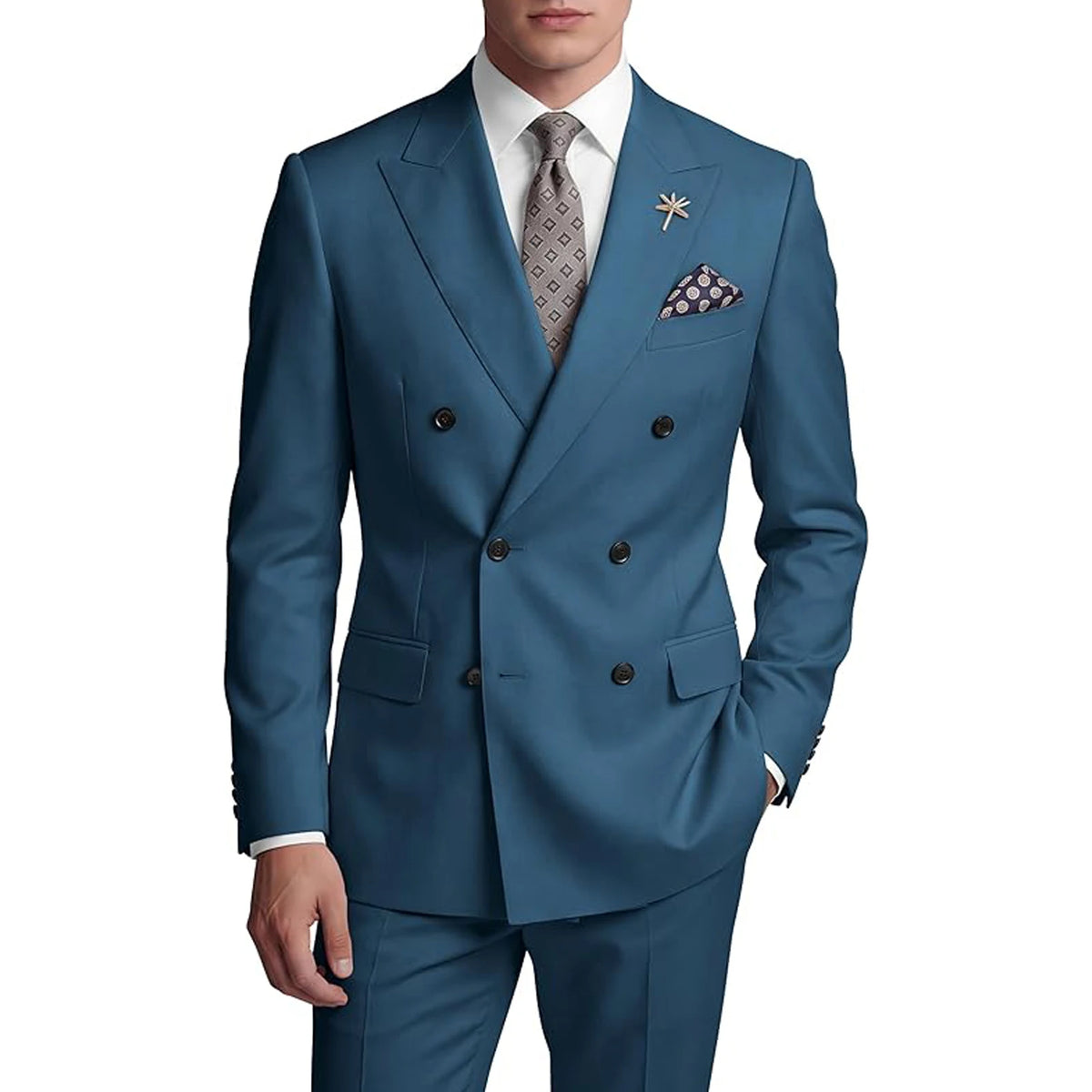 Costume homme 2 pièces croisé à boutons dorés – CLEVI Paris
