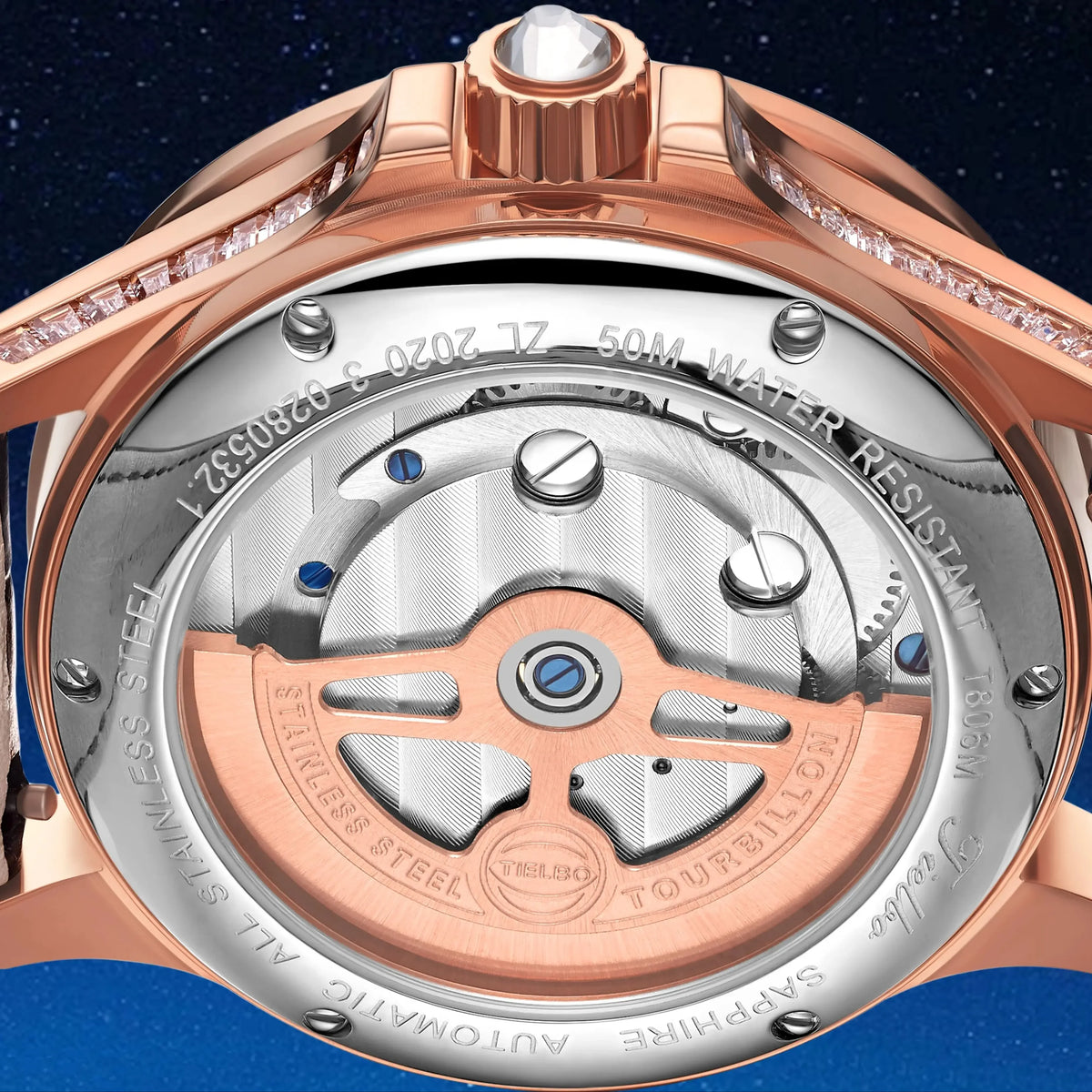Montre Tourbillon Phase de Lune Cristaux Saphir Homme – CLEVI Paris