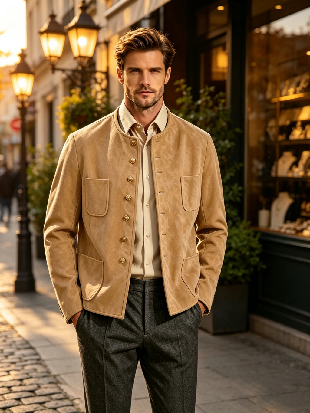 Veste homme vintage en suédine à col montant – CLEVI Paris