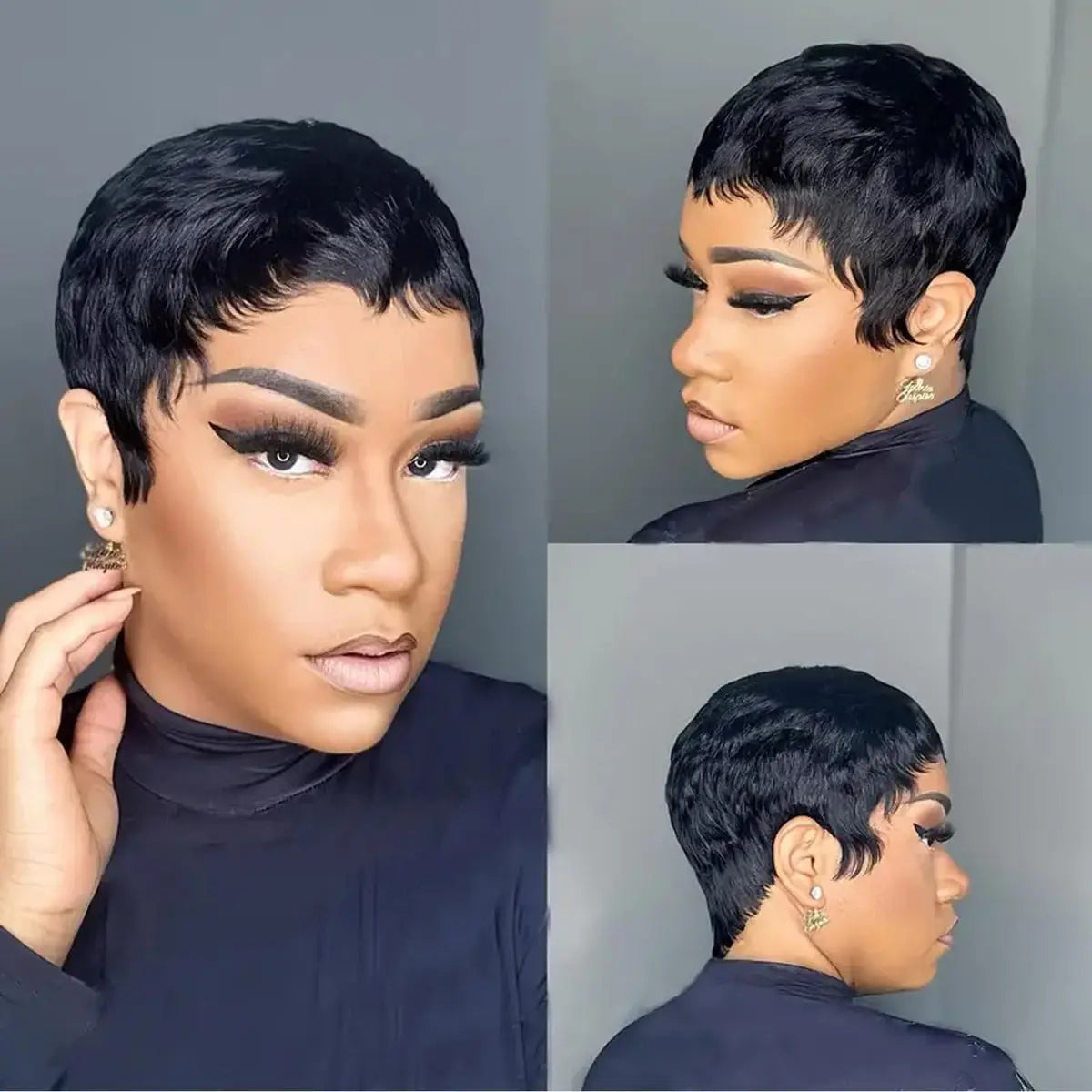 Perruque Courte Wavy Boy Cut Cheveux Humains Brésiliens Machine Made 3 Teintes 6 Pouces – CLEVI Paris