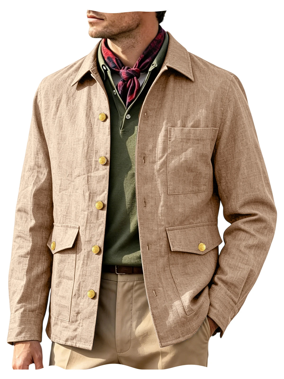 Veste homme en lin mélangé à boutons dorés – CLEVI Paris